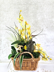 Casa-Poador Orchideen Gesteck Kunstblumen Phalaenopsis Gelb 50H Korb Dekoration