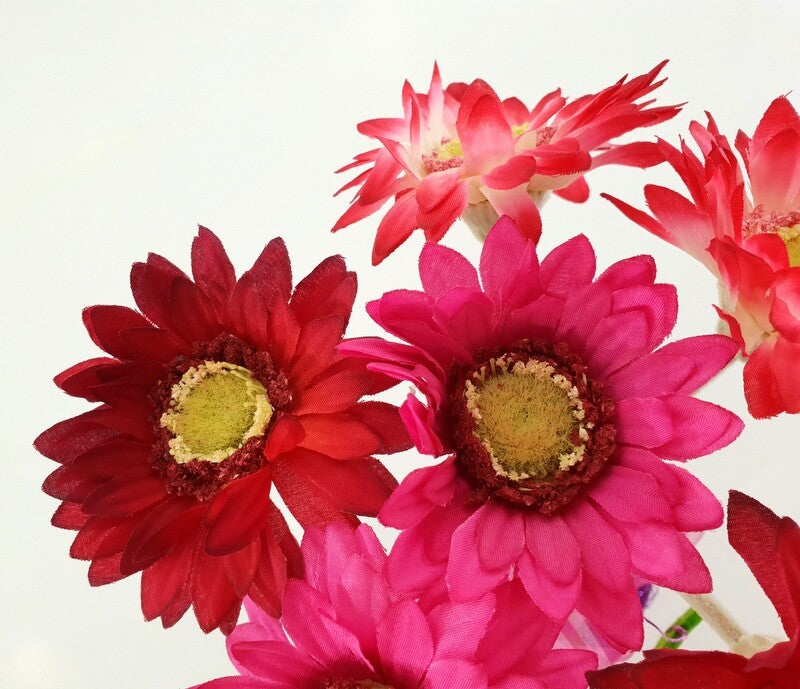 Gesteck Topfblume Gerbera Rosa Pink Kunstblumen Keramikgefäß rund Dekoration