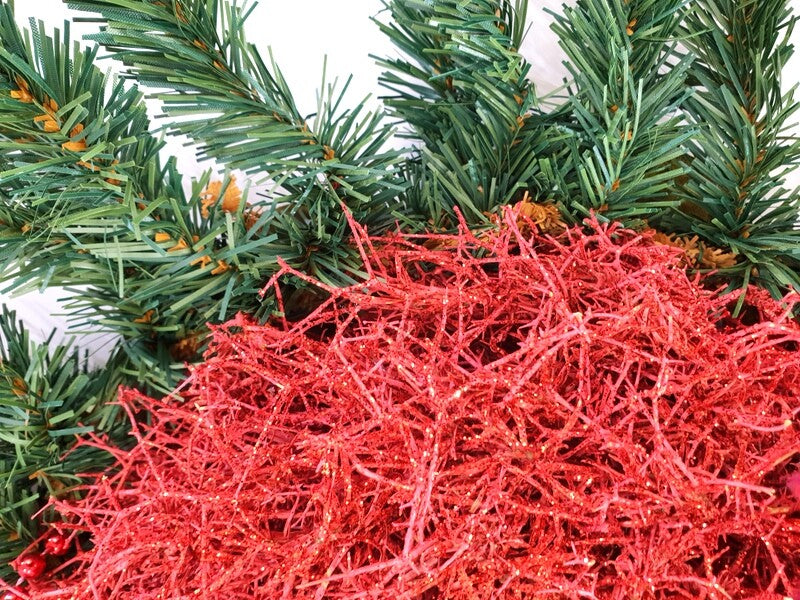 Kranz Rot Glitzer Reisig 60 cm Durchmesser Stern Kugeln Seidentanne Highlight