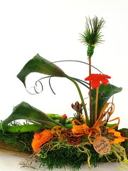 Grabgesteck Calla Kunstblumen grün orange Natur Mix Gedenktage Friedhof