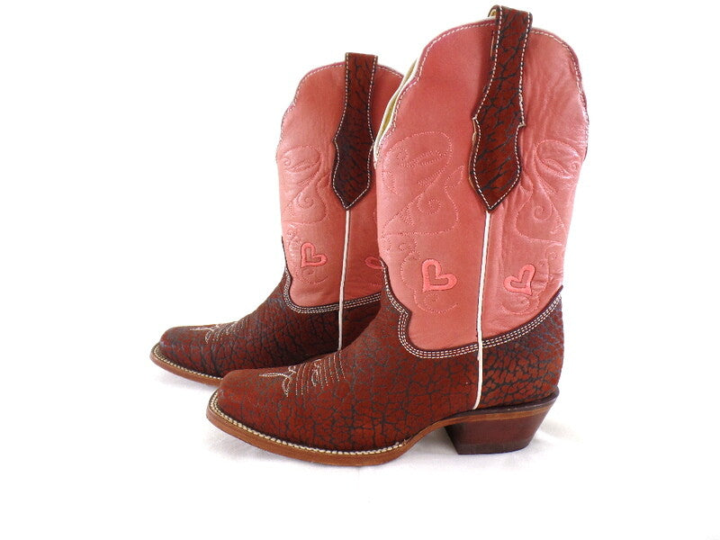 Westernstiefel Cowboyboot 37 rosa mit braun Application Rudel Herzen