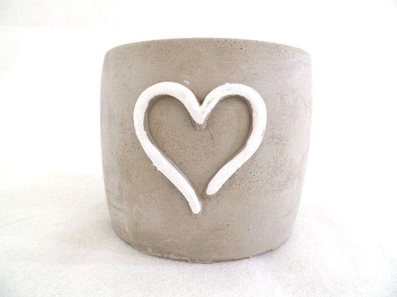 Töpfe Beton grau mit weißem Herz 6 klein 8 cm D. Varianten 3 groß 11 cm D
