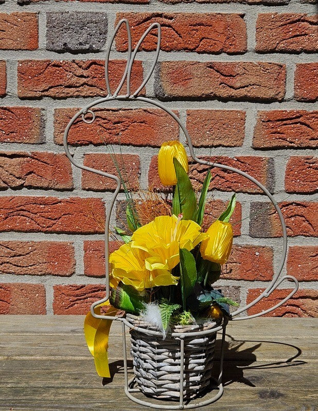 Casa-Poador Ostergesteck Gelb Kunstblumen Osterglocken Eier Hasengestell Deko