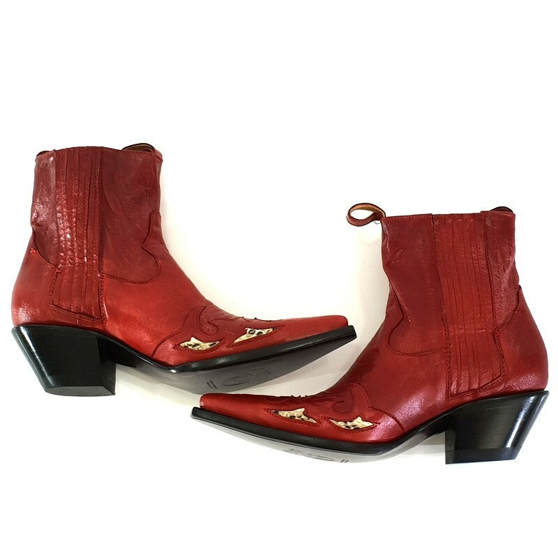 Westernstiefel 39 Rot Short Rojo Natural Rot Applikationen Leder spitz Go West