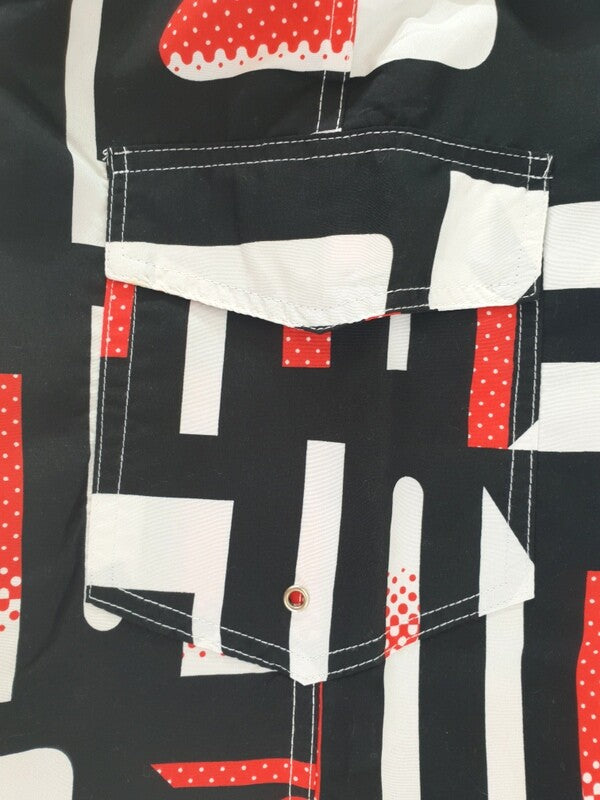 Badehose Badeshorts M Beach Wear E & F Shorts Schwarz Weiß Rot gemustert