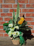 CASA - POADOR GESTECK Kunstblumen Korb Topf rund Gelb Weiß Gummibaum Gerbera