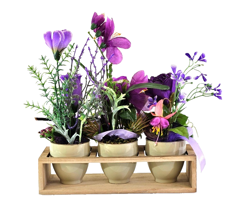 Casa-Poador Künstliches Gesteck Kunstblume Lila in Holzkästchen Blume Geschenk
