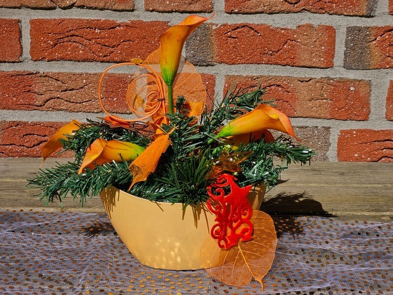Casa-Poador Weihnachtsgesteck ellipse Orange Calla Rose künstlich Dekoration
