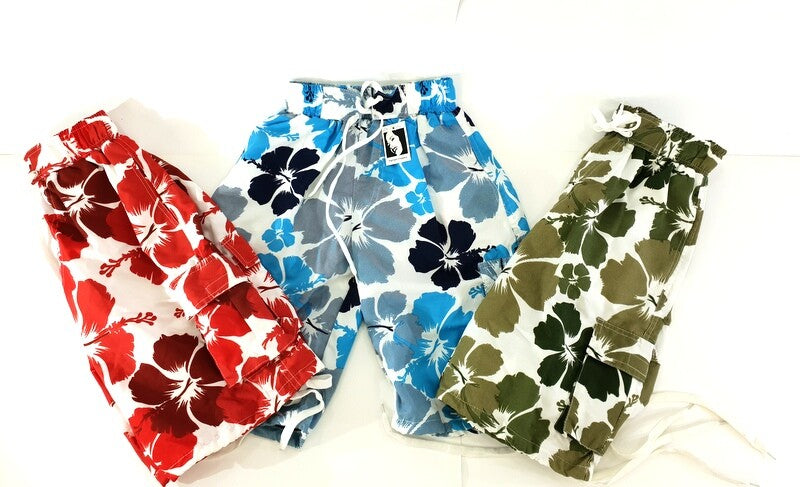 Badehosen Kinder 3 für 2 Badeshorts 128 - 140 Hibiskus Shorts geblümt Kinder