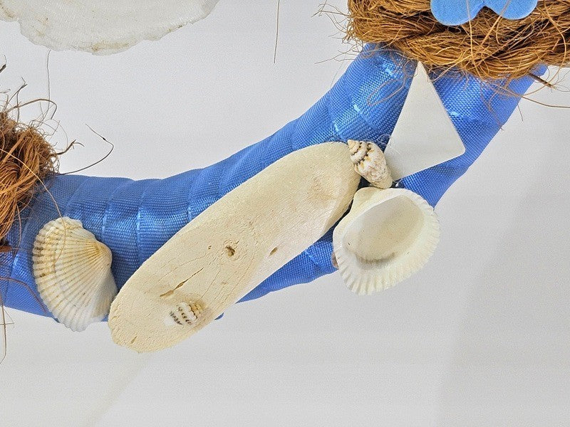 Casa-Poador kleiner Türkranz Wand Kranz Blau Weiß Natur Muscheln 30 D