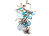 HALSKETTE Schmuck - Art Perlen Blau / Türkis mit Herz / Blume Anhänger Schmuck