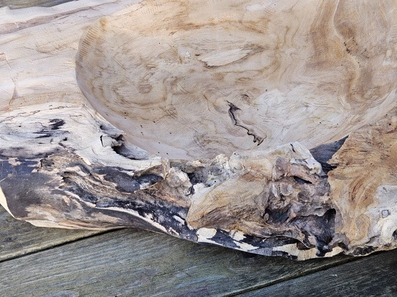 Teak Holz Schale Massivholz XXL 60 cm Dekoschale rund Massiv rustikal Natur Dijk