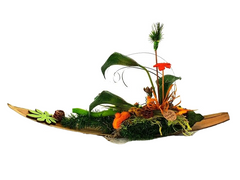 Grabgesteck Calla Kunstblumen grün orange Natur Mix Gedenktage Friedhof