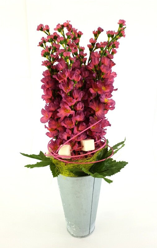 Gesteck Kunstblume Rosa Blüten Metallgefäß 25 cm Hoch Dekoration