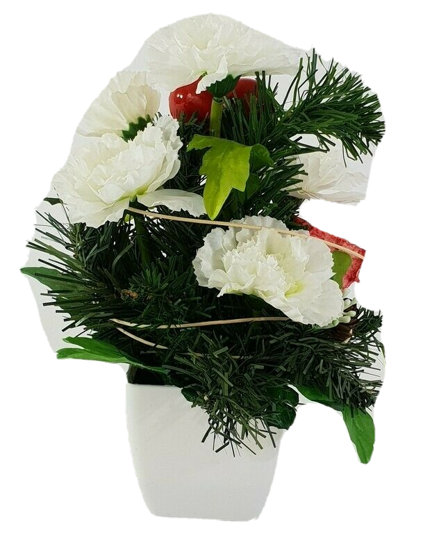 Gesteck Weiß Rot Seide Herz Nelken Kunstblumen künstliche Blumen Dekoration