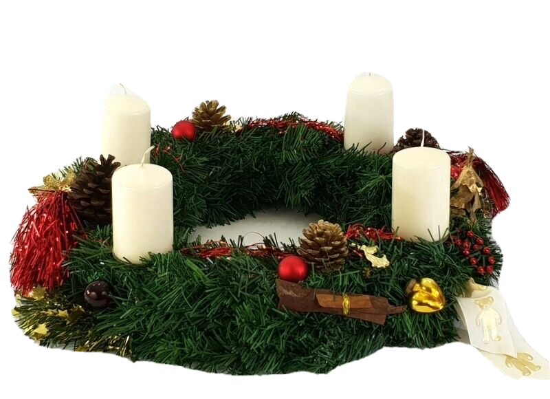 Adventskranz Rot Creme 40 cm künstliche Tanne Kerzen Zimt Zapfen Kugeln