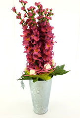 Gesteck Kunstblume Rosa Blüten Metallgefäß 25 cm Hoch Dekoration