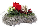 CASA - POADOR GRABSCHMUCK Herz Reisig Unterlage Weiß Rot  Kunstblumen Natur Friedhof