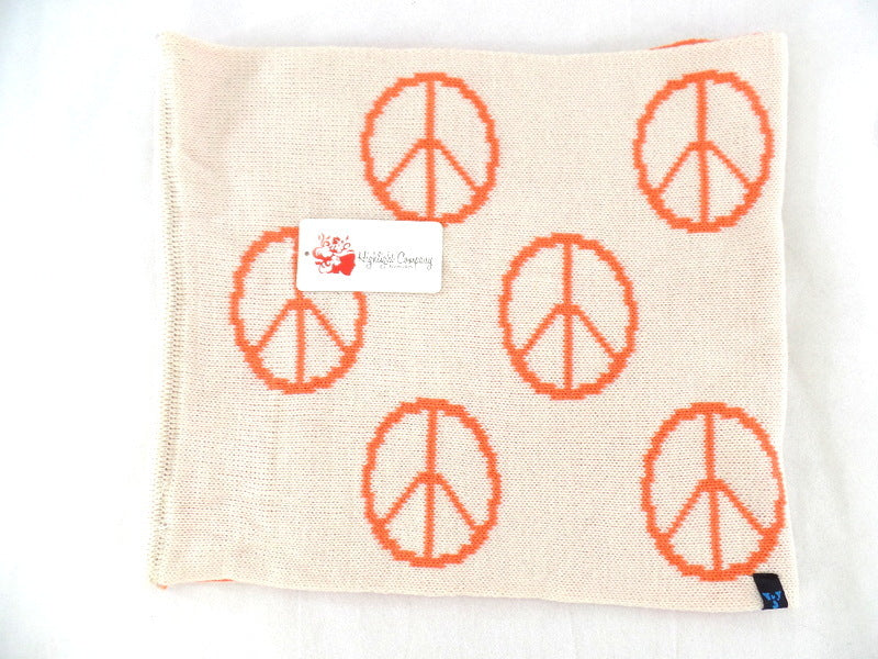 Schal Rundschal Weiß mit Orangen Peacezeichen Schlauchschal Schlupfschal H.C.