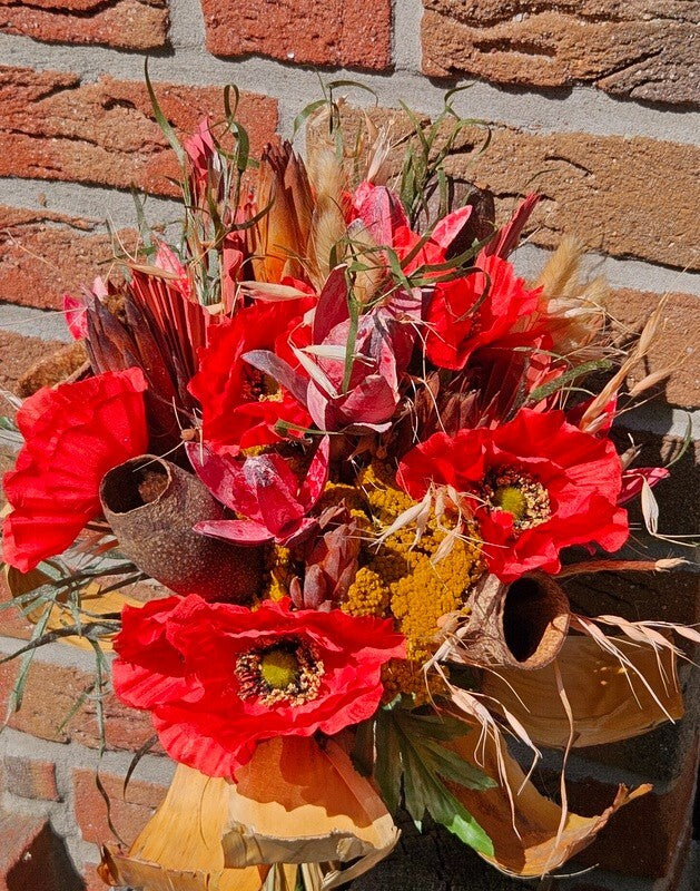 Trockenblumen Exoten Seidenmohn Mix Rot Gelb Naturmaterial gefärbt  Dekoration