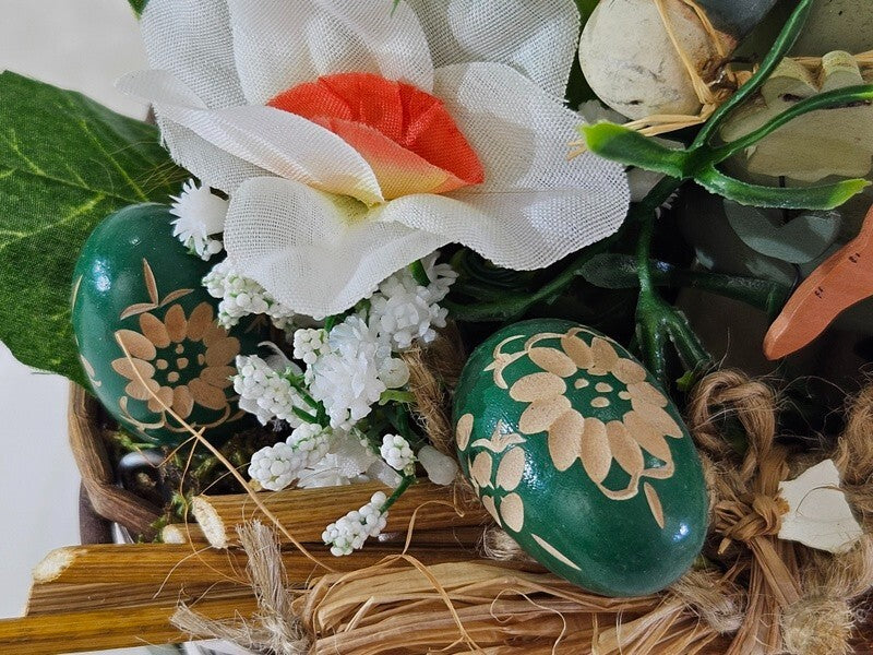 Casa-Poador Ostergesteck Weiß Grün Kunstblumen OsterglockenEier Keramikhase Deko