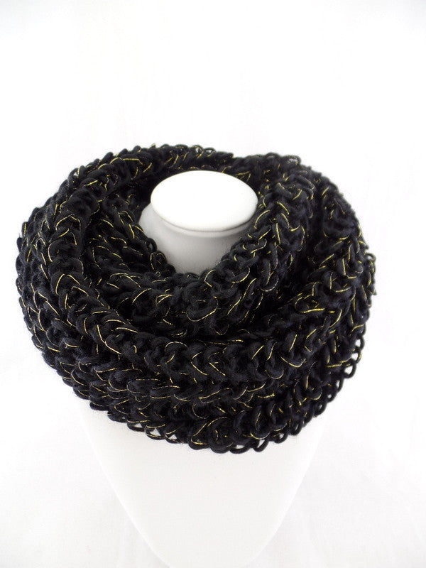 Schal Rundschal Schwarz Loop Wickelschal Schlauchschal gestrickt Polyester dick