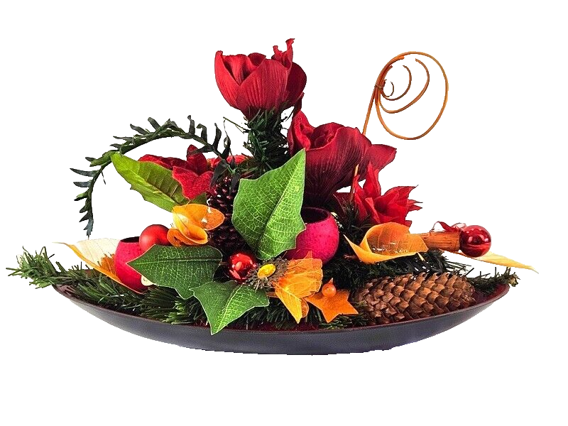 Casa-Poador Weihnachtsgesteck Schale rotOrange Amaryllis W-Sterne künstlich Deko
