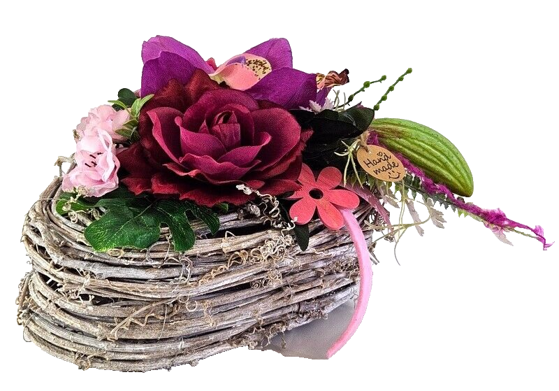 Casa-Poador Grabschmuck Herz Reisigesteck Herz Rosa CymbidieKunstblumen Friedhof