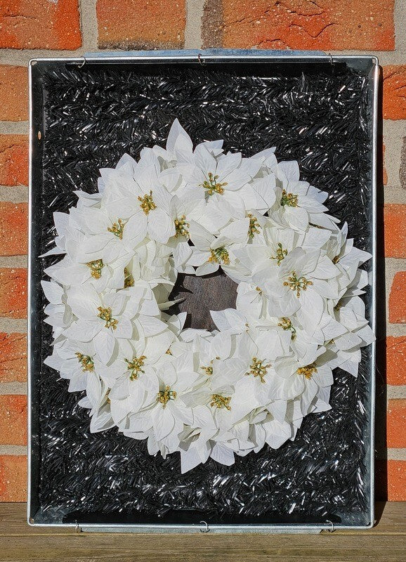 Wandbild Wand Deko Zink Schale mit künstlichen weiße Weihnachtsterne Dekoration