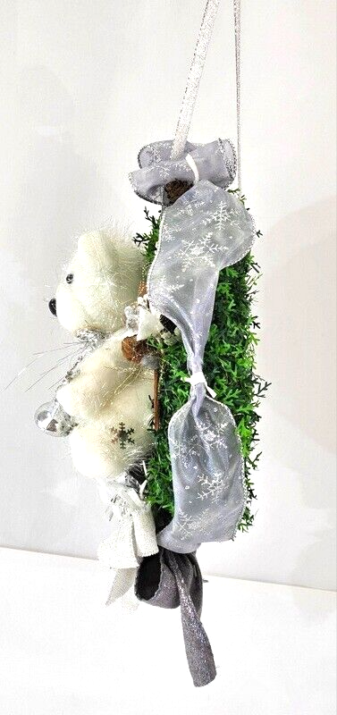 Kranz Türkranz Wandkranz Weiß Silber künstlich Thuja 21 cm Sterne Bär Zapfen