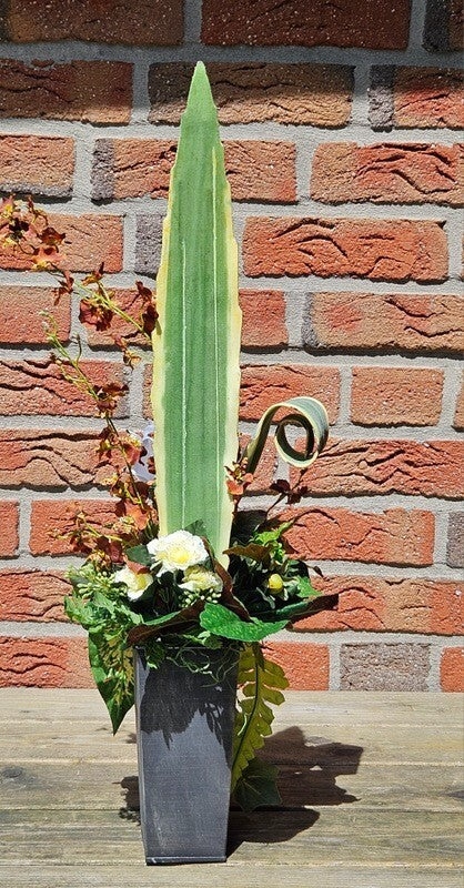 Orchideengesteck Seide Rostbraun Kunstblumen Metallgefäß konisch 70cm Dekoration