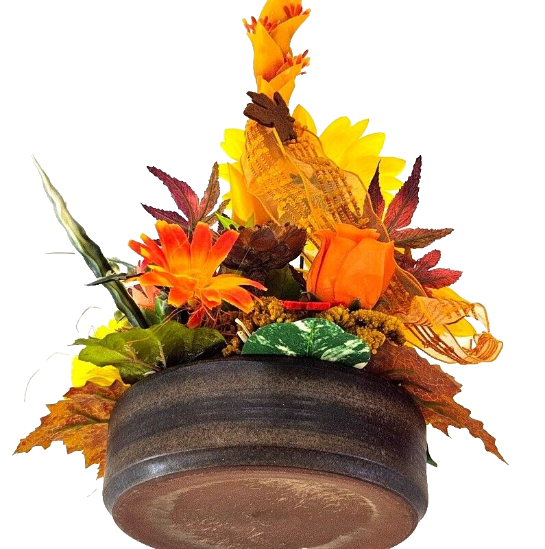 Gesteck Gelb Orange Kunstblumen Sonnenblume  rund 35 H Herbst Filzblätter  Deko