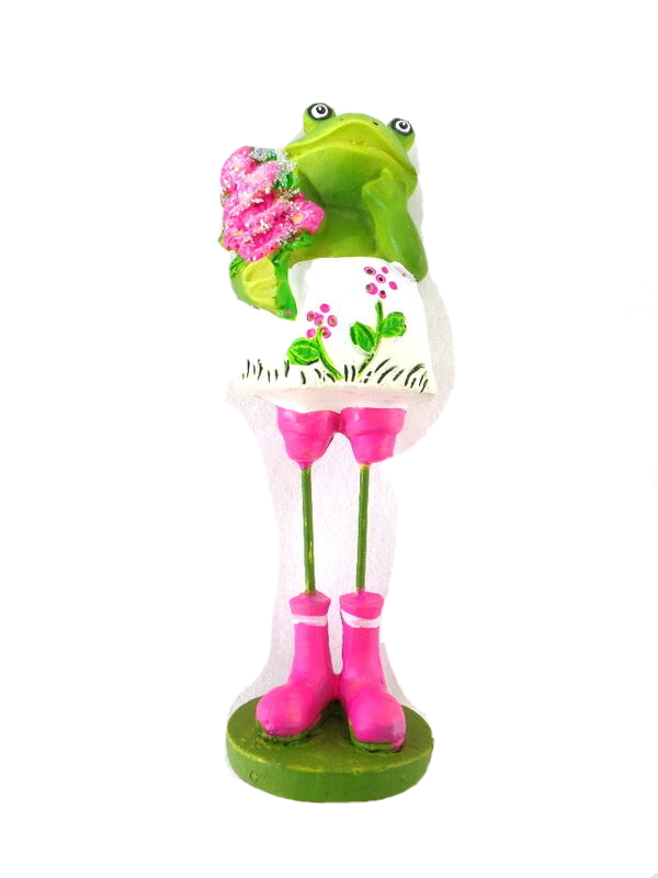 Frösche Set 4 Stück Gelb Blau Rosa Lila 12 cm stehend Gärtner Metallfüße Deko