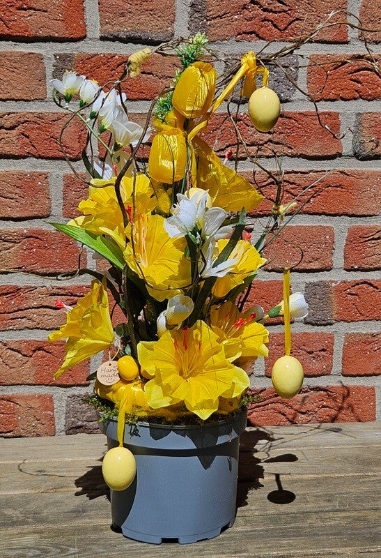 Casa-Poador Ostergesteck Kunststoff Topf Osterglocken Kunstblumen Frühling Deko