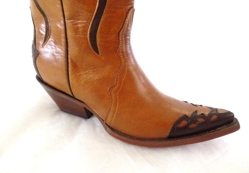 Westernstiefel 36 Natura Cafe Cowboystiefel Leder spitz Applikationen Rudel