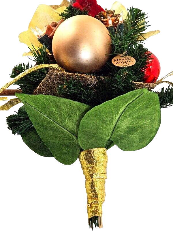 Weihnachtsstrauß Amaryllis creme rot künstlich Lichterkette Sterne Kugeln 8056