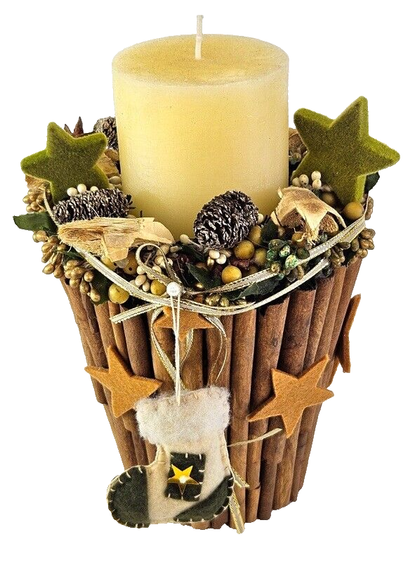 Casa-Poador Weihnachtsgesteck Tischschmuck Natur Zimt künstlich Kerze Dekoration