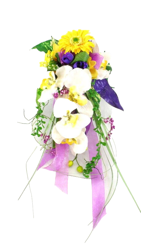 Strauß Seide Weiß Gelb Flieder Phalaenopsis Kunstb 40 cm Brautstrauß abfließend