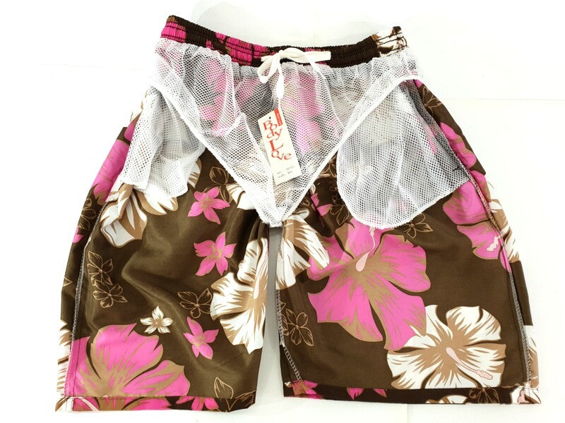 Badehose Badeshorts M / L Lotus Shorts geblümt Braun Pink Creme Short Freizeit
