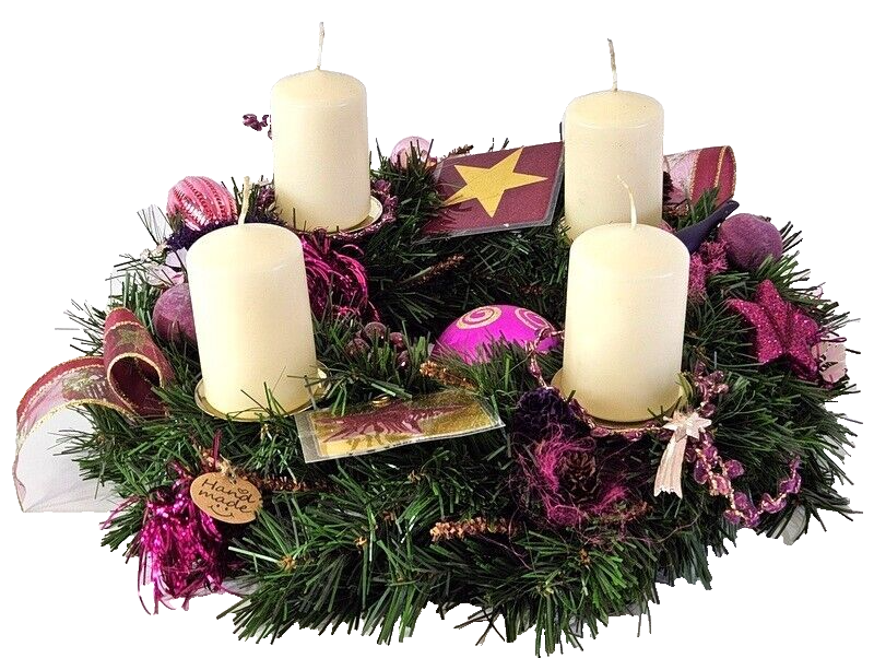 Adventskranz Rosa Lila Bourdaux künstliche Kiefer 35 cm Glitzerband Sterne 9065