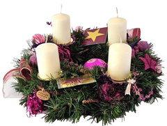 Adventskranz Rosa Lila Bourdaux künstliche Kiefer 35 cm Glitzerband Sterne 9065