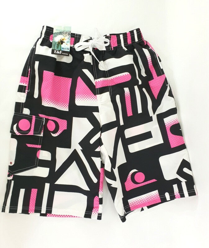 Badehose Badeshorts M Beach Wear E & F Shorts Schwarz Weiß Rosa gemustert