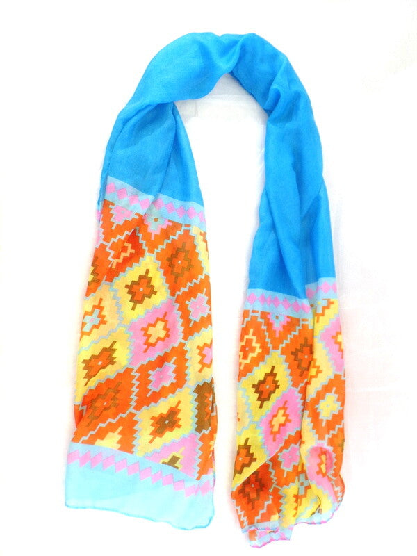 Schal Tuch Bunt Hellblau transparent 100 x 60 cm 100 % Polyester Rauten