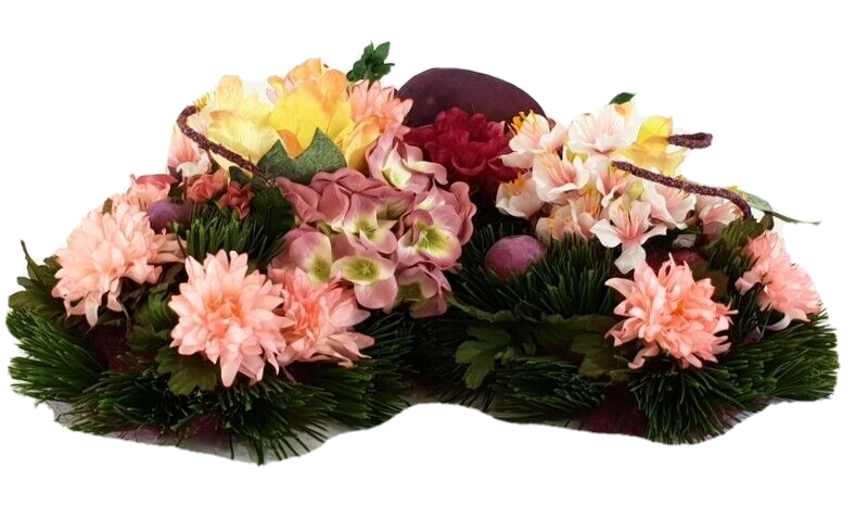 Grabgesteck Herz Rosa Lila Dahlie Hortensie Kunstblumen Natur Friedhof