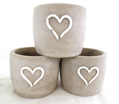 Töpfe Beton grau mit weißem Herz 6 klein 8 cm D. Varianten 3 groß 11 cm D