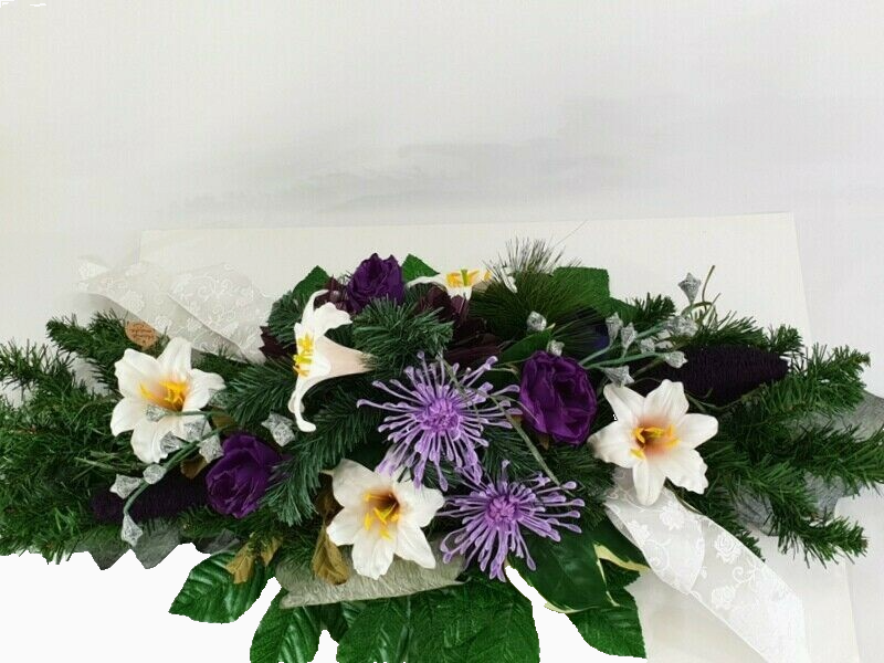 Grabschmuck Beerdigung Exoten Lila Rosa künstliche Blumen Totensonntag Friedhof