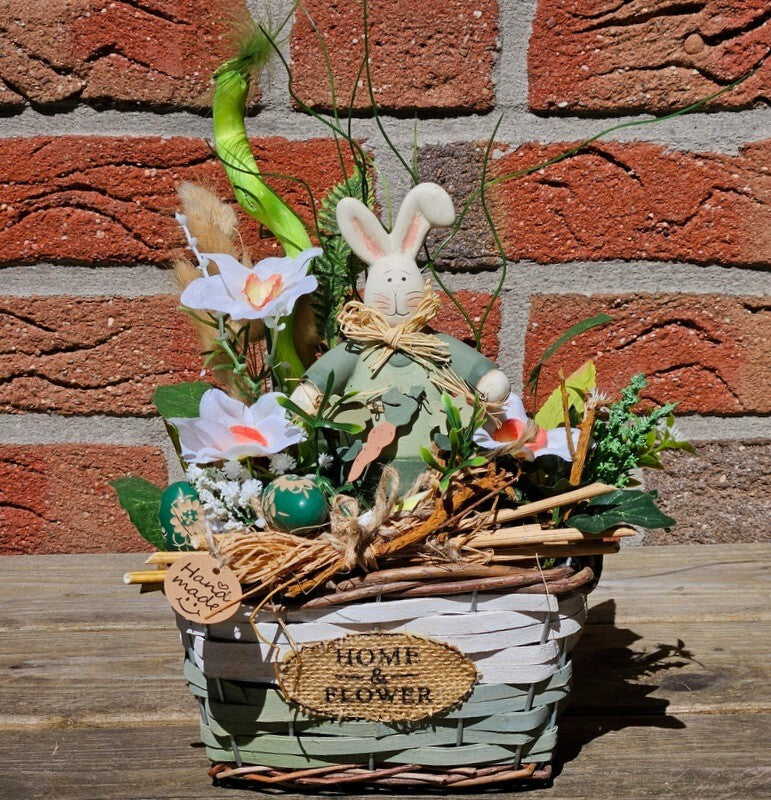 Casa-Poador Ostergesteck Weiß Grün Kunstblumen OsterglockenEier Keramikhase Deko