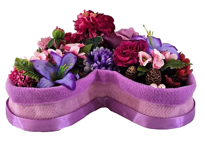 Grabgesteck Grabschmuck Herz Rosa Lila  Rosen Dahlie Kunstblumen Natur Friedhof