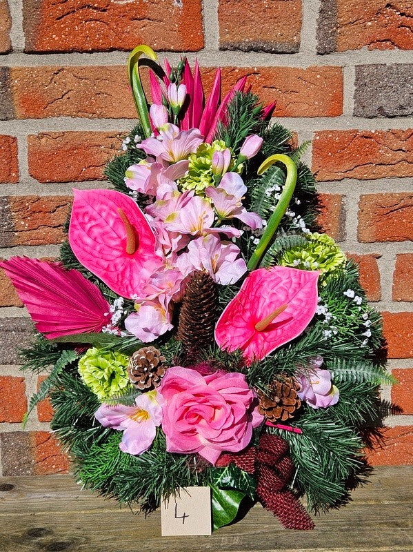 Casa-Poador Grabschmuck künstlich ExotenRosa Naturmaterial Totensonntag Friedhof