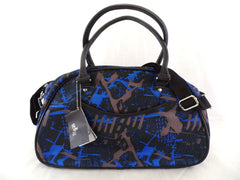 Geoss Tasche Blau Grau Schwarz gemustert Schultertasche Reißverschluss Henkel